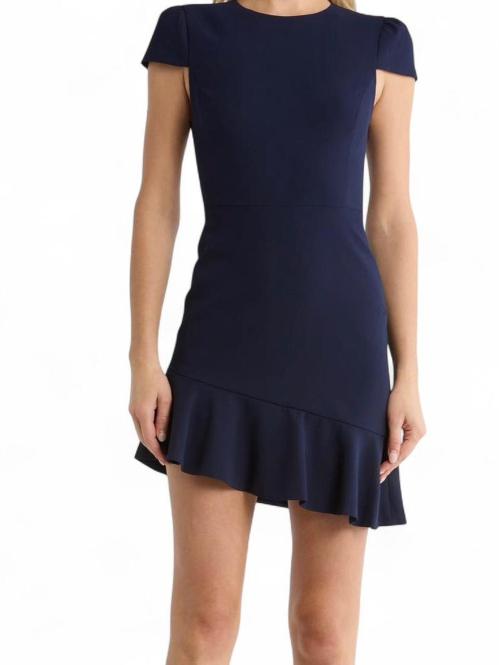 Alice + Olivia Navy Blue Asymmetrical Ruffle Hem Mini Dress Size 4 NWT